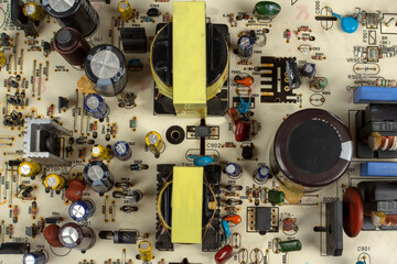 close-up of a printed circuit board with details of an electronic device.