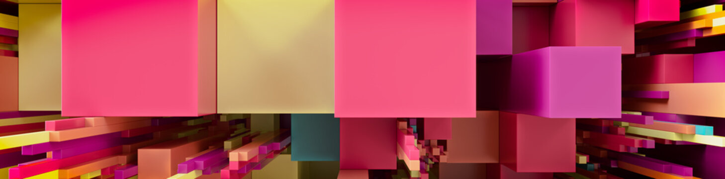 Multicolored 3D Block background. Tech Wallpaper with Vibrant colors. 3D Render 