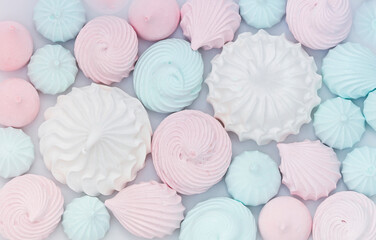 Closeup of mini meringues as food background 
