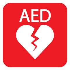 AED,automated external defibrillator / aed sign with heart and electricity symbol flat vector icon	
