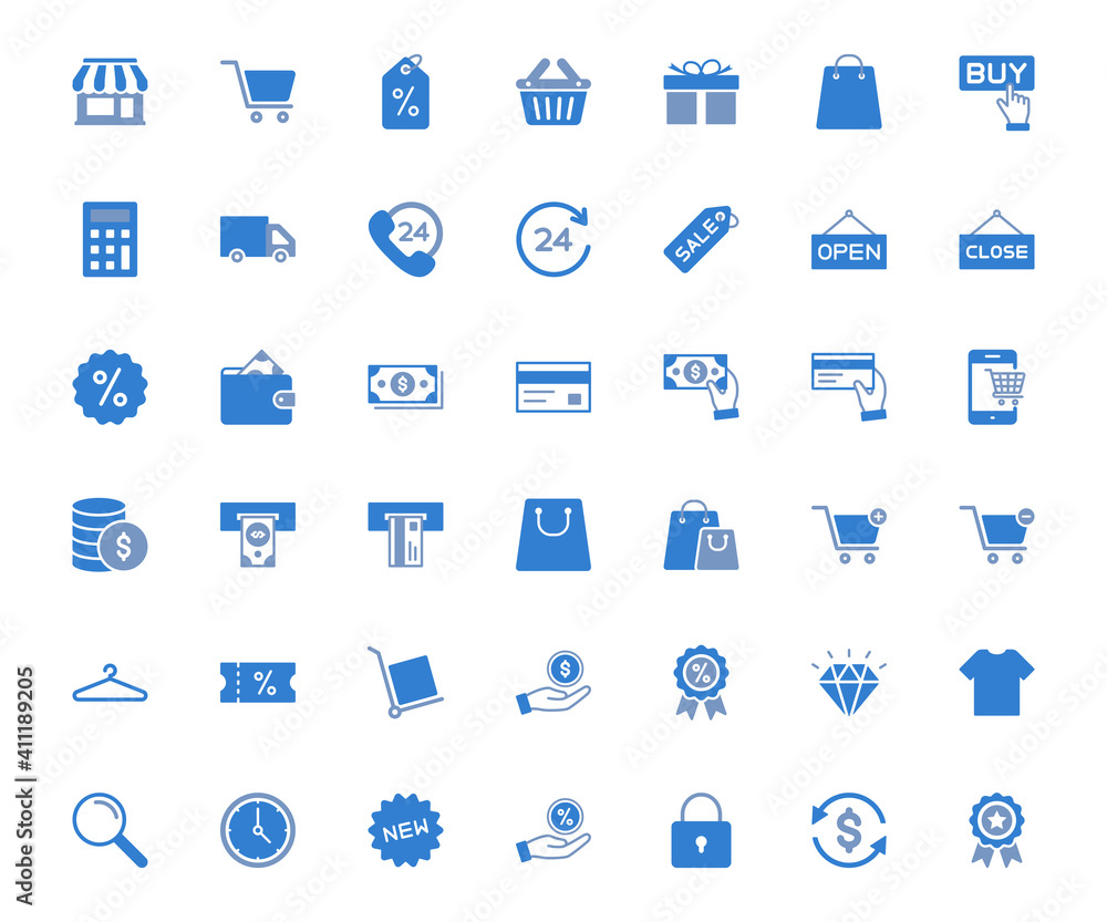 Poster online shopping and e-commerce icon set. for web or mobile app