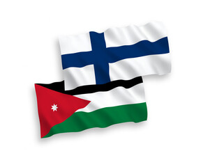 Flags of Finland and Hashemite Kingdom of Jordan on a white background
