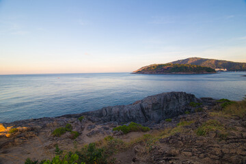 Morning sunrise on sea beach of sea island