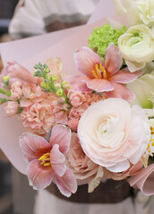 Flower composition of dried flowers. Macro photo. Wedding decor. A Beautiful bouquet of fresh flowers.