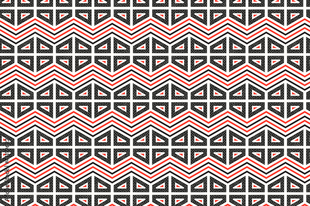 Poster geometric pattern vector with hexagons. red and black colors isolated on white background. zig zag l