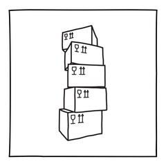 Doodle stack of closed boxes icon, hand drawn with thin black line
