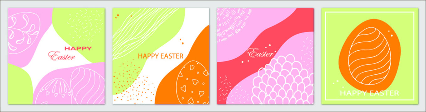 Happy Easter. A set of vector templates for greeting backgrounds, postcards, and social media posts