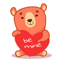 Cute bear vector logo icon. Kid bear illustration character doodle cartoon. Be my valentine. In love.