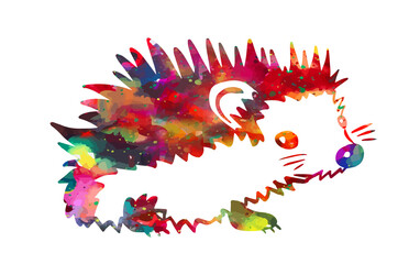 A multicolored abstract hedgehog. T-shirt print. Mixed media. Vector illustration