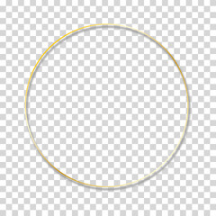 round gold metal frame with shadow on transparent background