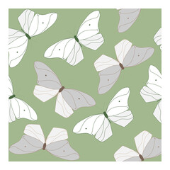 Pattern with flying butterflies. Seamless pattern. Vector illustration. Suitable for textile, fabric, paper, decoration, interior.