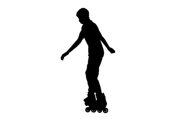 Fototapeta na wymiar Silhouette Roller Blade Skate kids , boy play spin Roller Blade with white background with clipping path.