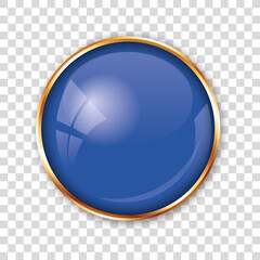 blue button with gold frame on transparent background	