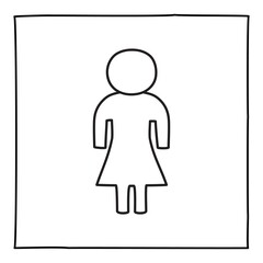 Doodle woman or genderless person icon or logo, hand drawn with thin black line.