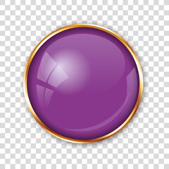 purple button with gold frame on transparent background	