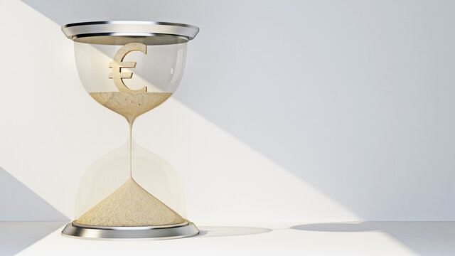 Euro currency symbol concept flowing away in hourglass