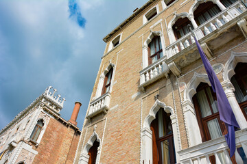 Facades of buildings seen from below in Venice Italy