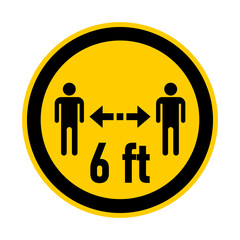 Keep Your Distance 6 ft or 6 Feet Round Coronavirus Warning Sticker or Badge Icon. Vector Image.