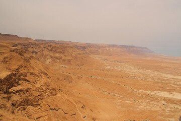 Fototapeta na wymiar A view of the Israeli Desert and the Dead Sea near Masada