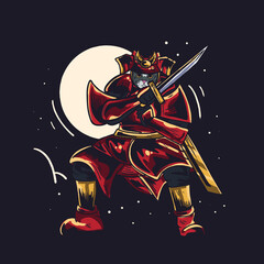 Fototapeta premium cute samurai cat illustration for t-shirt
