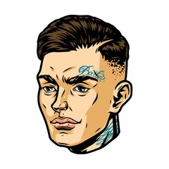 Vintage colorful concept of handsome guy head