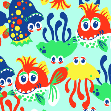 Cute fish vector seamless pattern. Beautiful design elements, perfect for nursery. © mindy77