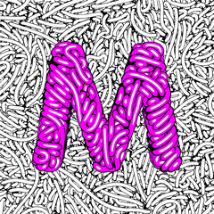 Pink Comic Vector Alphabet. Cartoon Style Font for Halloween Party. Letter M