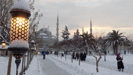 Snowy Winter in Istanbul, Blue Mosque
