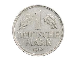 one germany mark coin on a white isolated background