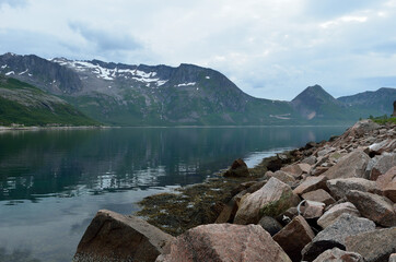 majestic mountain and fjord landscape in summer