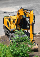 Excavating machine on construction site