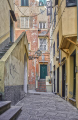 Fototapeta na wymiar Camogli and its colorful and famous alleys, in europe