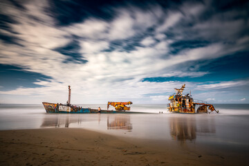 Old sunken ship at Manzanillo, Puerto Viejo, Costa Rica