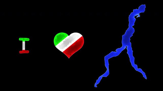 I love lake Como animation with tricolor beating heart.Love lake Como.Love Italy.