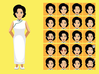 Manga Style Chinese Woman Madam Cartoon Character Emotions