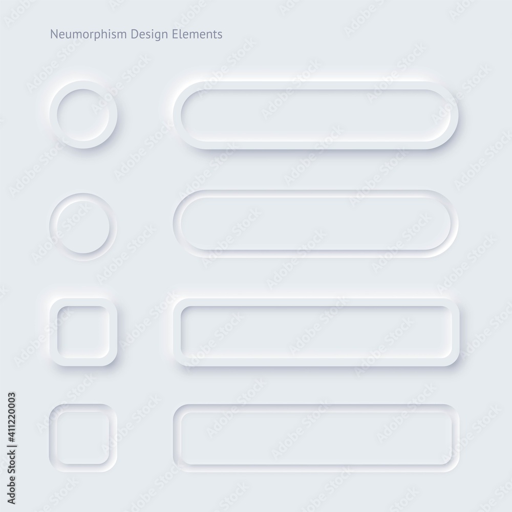Poster Editable neumorphic buttons set. Sliders for websites, mobile menu, navigation and apps. Simple elegant Neumorphism trendy design elements UI components isolated on light background.
