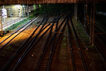 Fototapeta na wymiar Night shot of railroad crossings