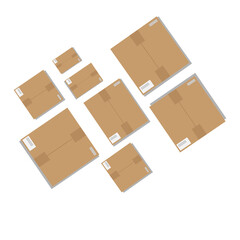 Parcel box brown color top view, illustration in flat cartoon style , Illustration Vector EPS 10 