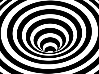 Gestreifter Krater auf weißem Hintergrund. Schwarze Streifen auf moderner kreisförmiger geometrischer Form entwerfen Vektorillustration. Grafischer Wirbeleffekt der optischen Täuschung © backup16