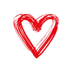 Heart icon. Red ink outline sketch silhouette. Vector flat graphic hand drawn illustration. The isolated object on a white background. Isolate.