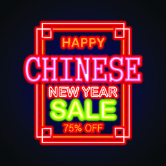 Chinese New Year Sales in Neon Sign Style. Vector Illustration