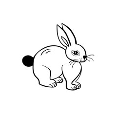 outline drawing one cute rabbit ,doodle black and white rabbit isolated on white background vector illustration