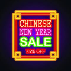 Chinese New Year Sales in Neon Sign Style. Vector Illustration