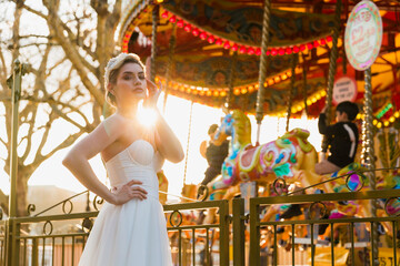 Fototapeta na wymiar bride in white wedding dress,