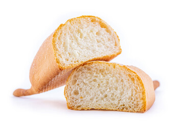 Italian bread baguette isolated on white background