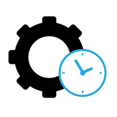 time management icon on white background. productivity sign. flat style. cogwheel with clock symbol.