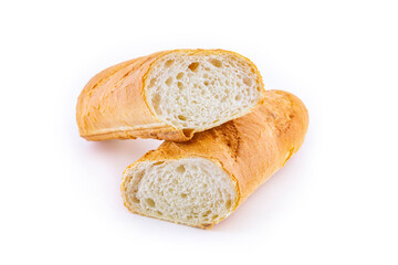 Italian bread baguette isolated on white background