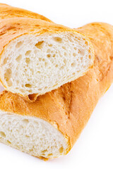 Italian bread baguette isolated on white background