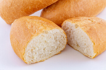 French bread isolated on white background. Fresh and crispy