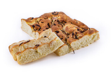Italian focaccia isolated on white background